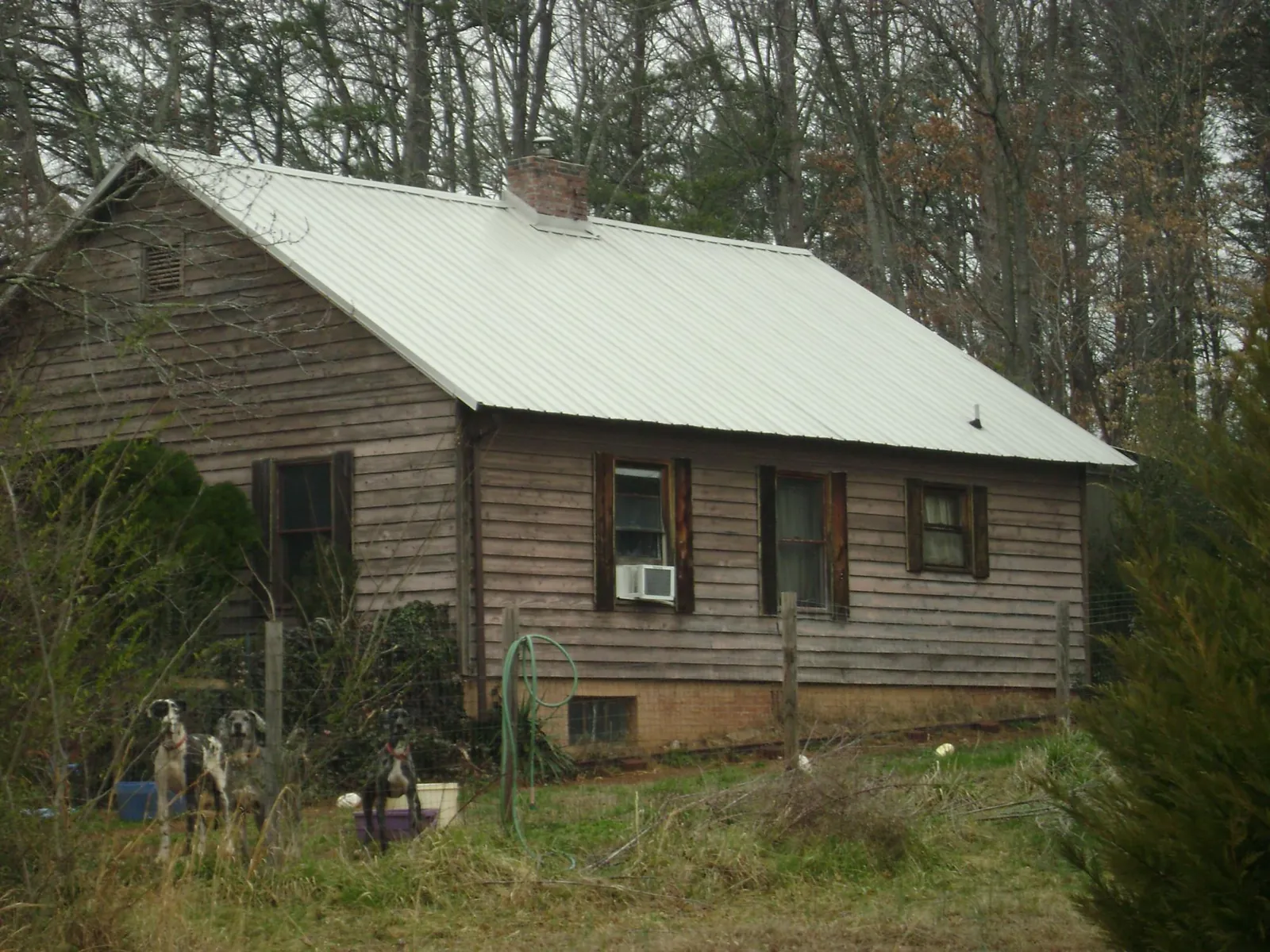 White metal roof on an old wood sided farmhouse, from a Asphalt Shingle Roof Repair job in Middletown